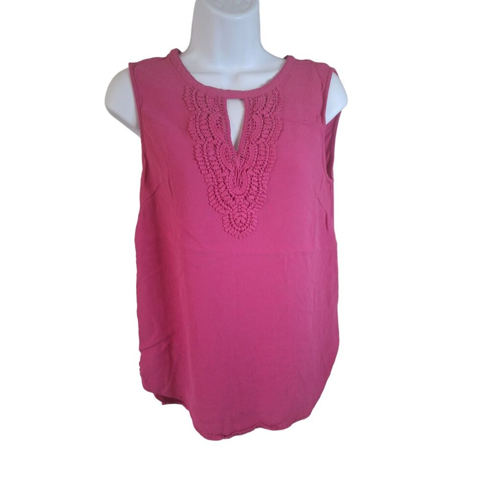 Grace Elements Women Top Medium Pink Sleeveless Lace Front Keyhole Neck Corpcore